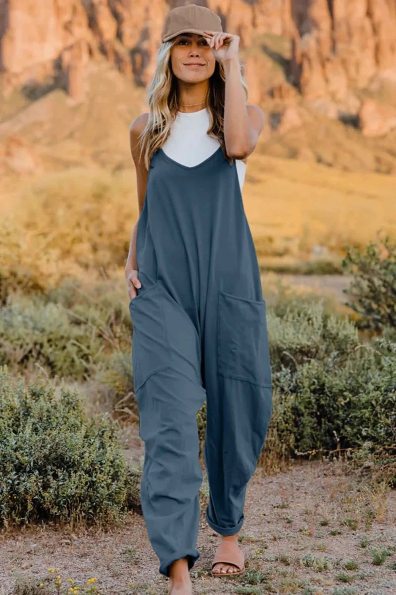Double Take Full Size V - Neck Sleeveless Jumpsuit with Pockets - Wow Store