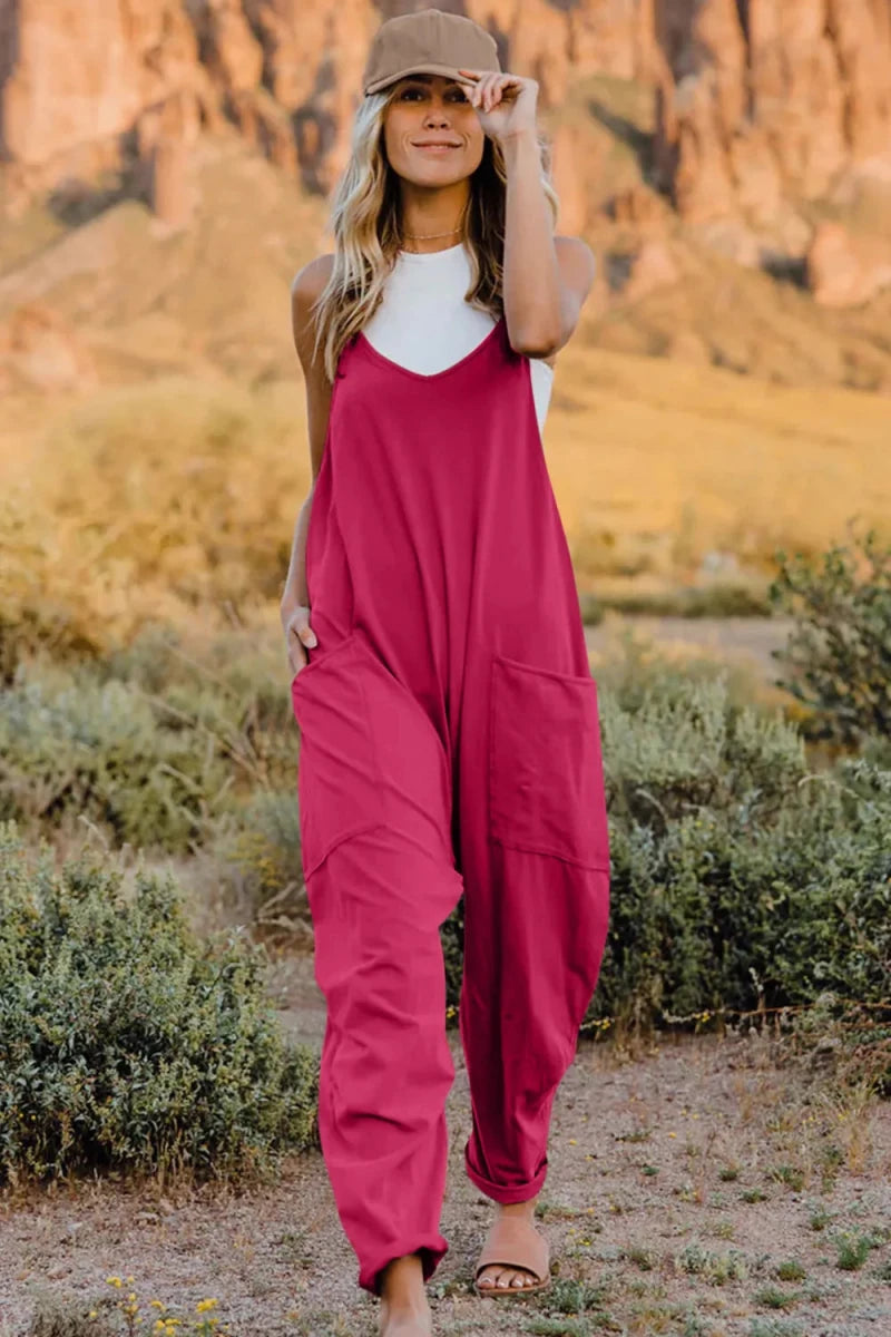 Double Take Full Size V - Neck Sleeveless Jumpsuit with Pockets - Wow Store