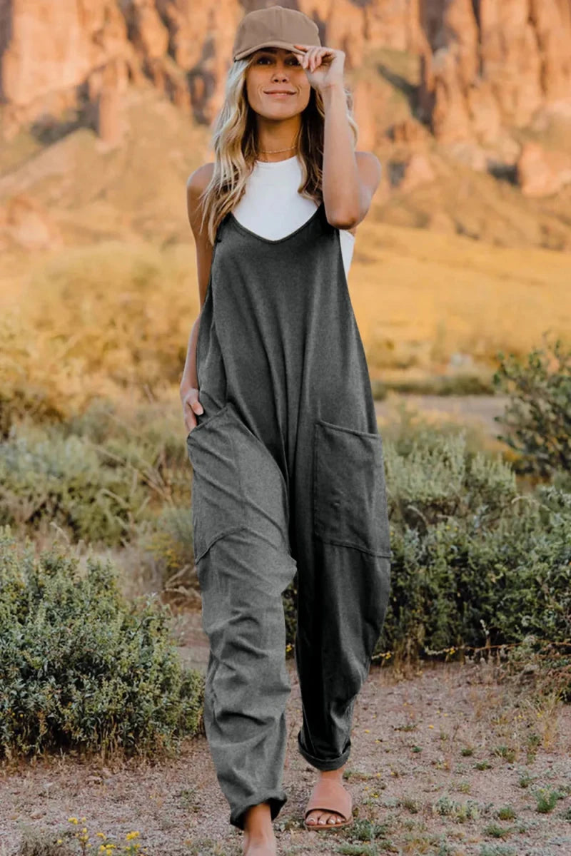 Double Take Full Size V - Neck Sleeveless Jumpsuit with Pockets - Wow Store