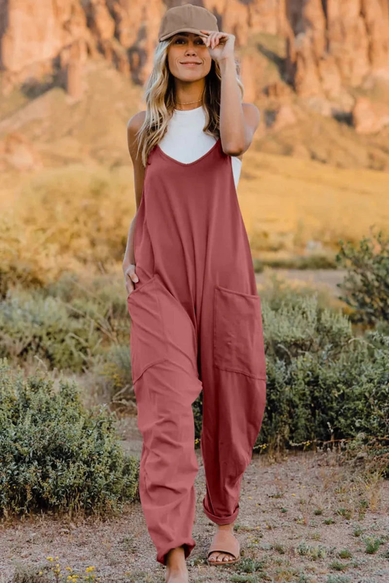 Double Take Full Size V - Neck Sleeveless Jumpsuit with Pockets - Wow Store