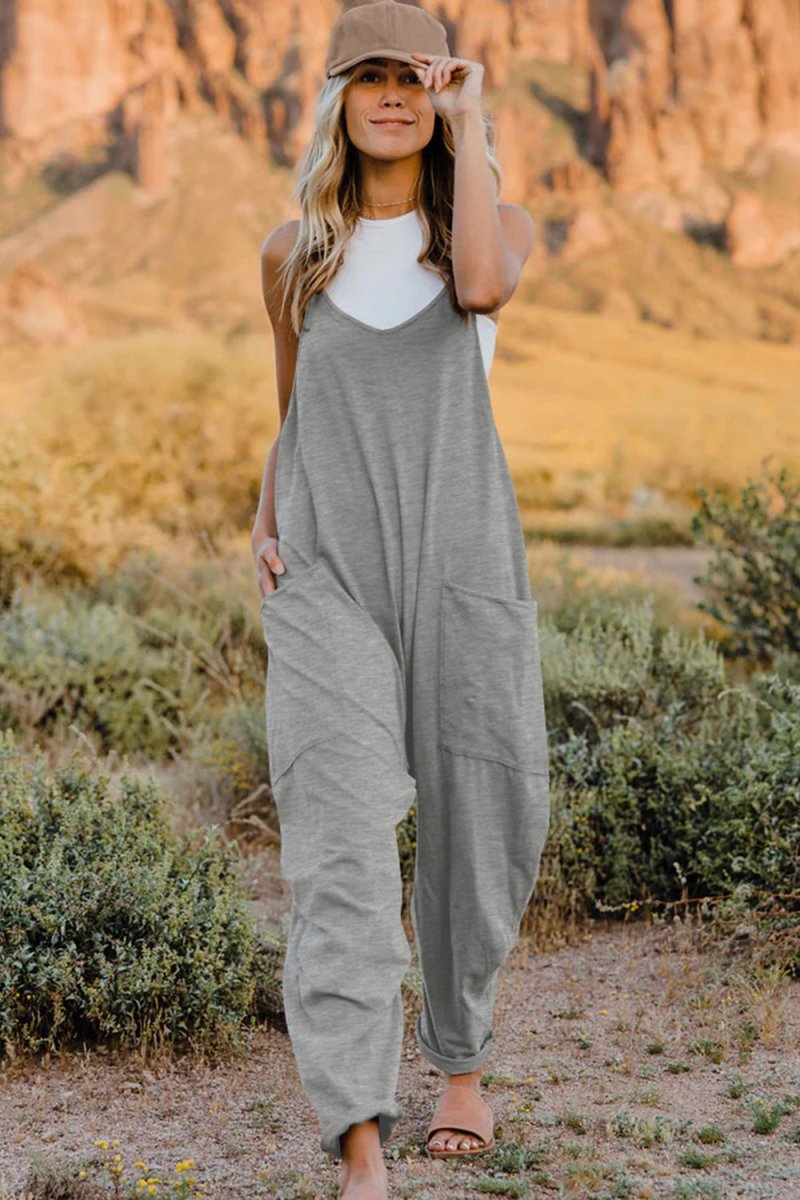 Double Take Full Size V - Neck Sleeveless Jumpsuit with Pockets - Wow Store
