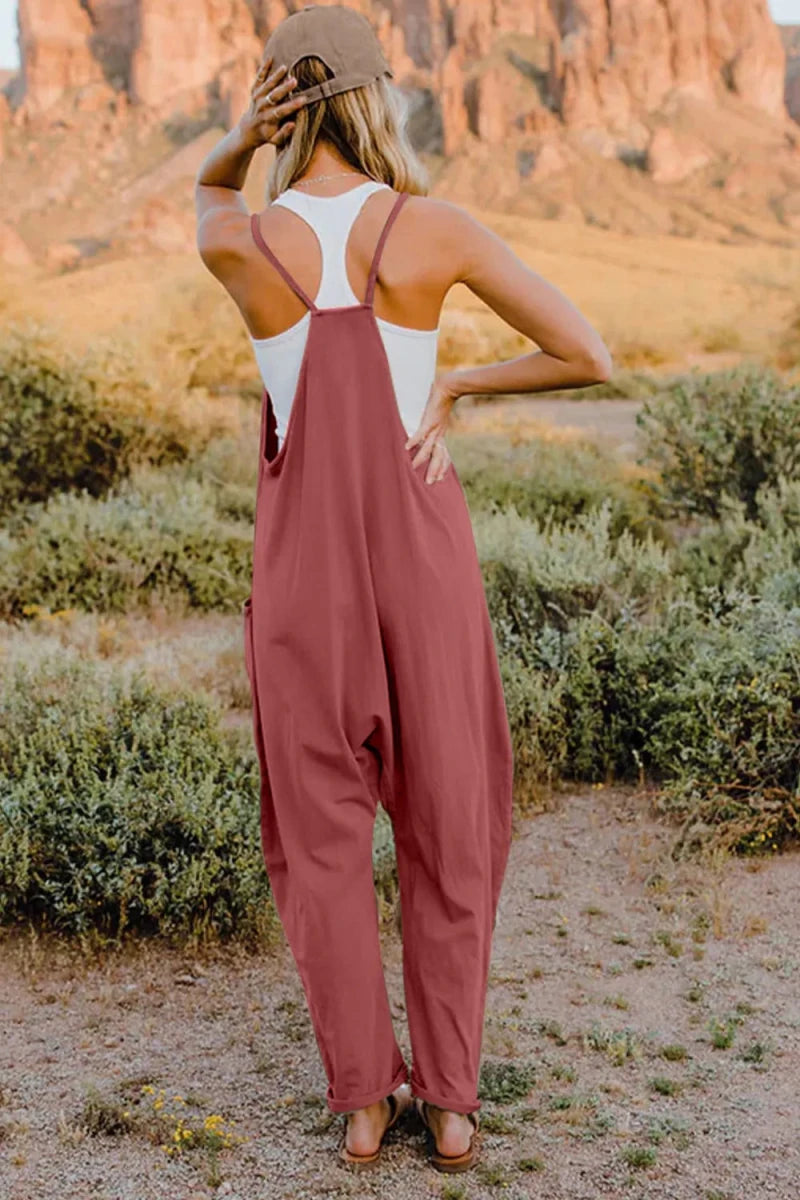 Double Take Full Size V - Neck Sleeveless Jumpsuit with Pockets - Wow Store