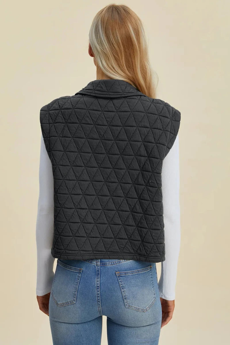 Double Take Pocketed Texture Snap Down Vest Coat - WowStore.live