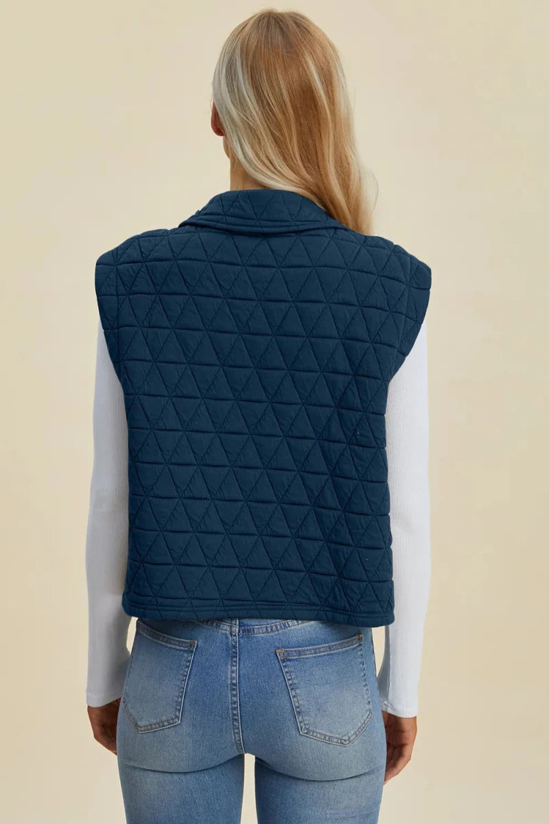 Double Take Pocketed Texture Snap Down Vest Coat - WowStore.live