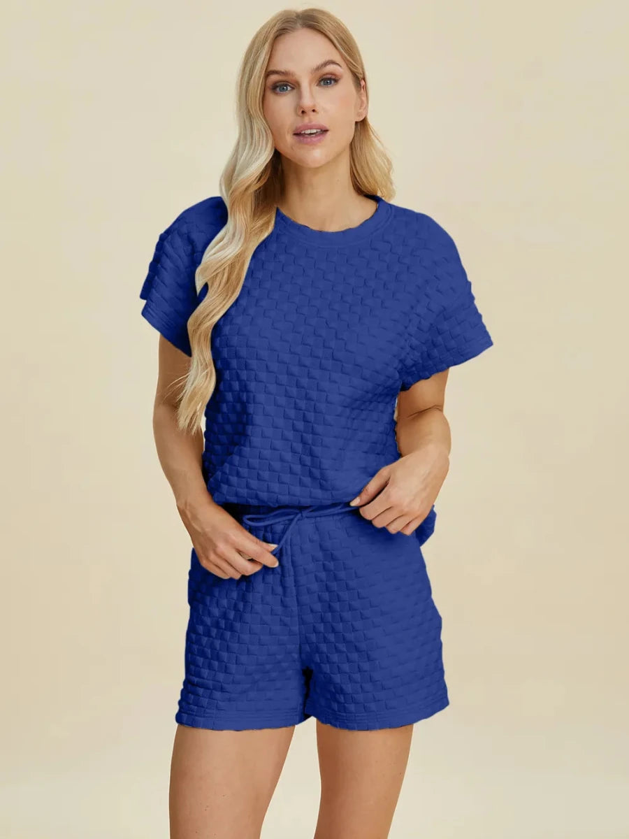 Double Take Texture T-Shirt and Shorts Set - WowStore.live