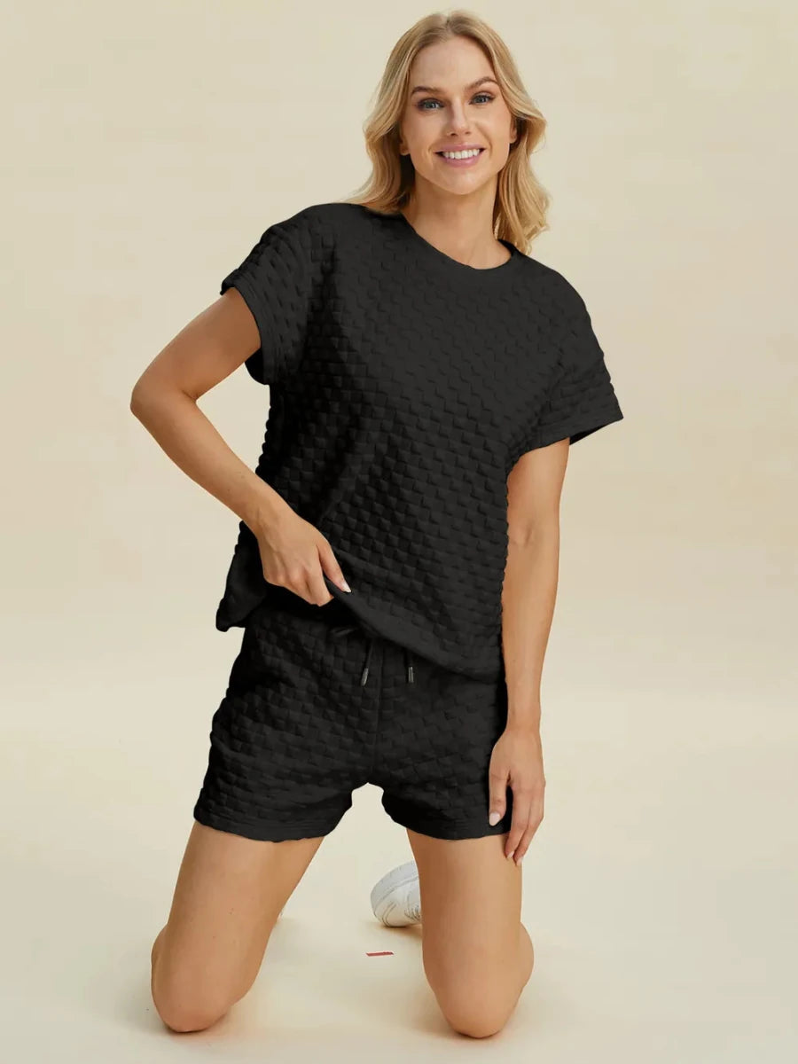 Double Take Texture T-Shirt and Shorts Set - WowStore.live