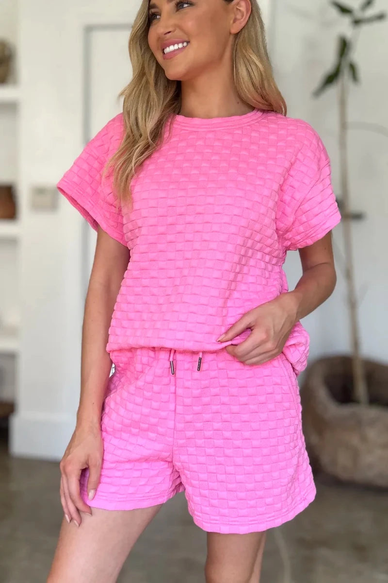 Double Take Texture T-Shirt and Shorts Set - WowStore.live