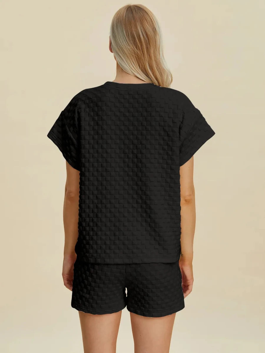 Double Take Texture T-Shirt and Shorts Set - WowStore.live
