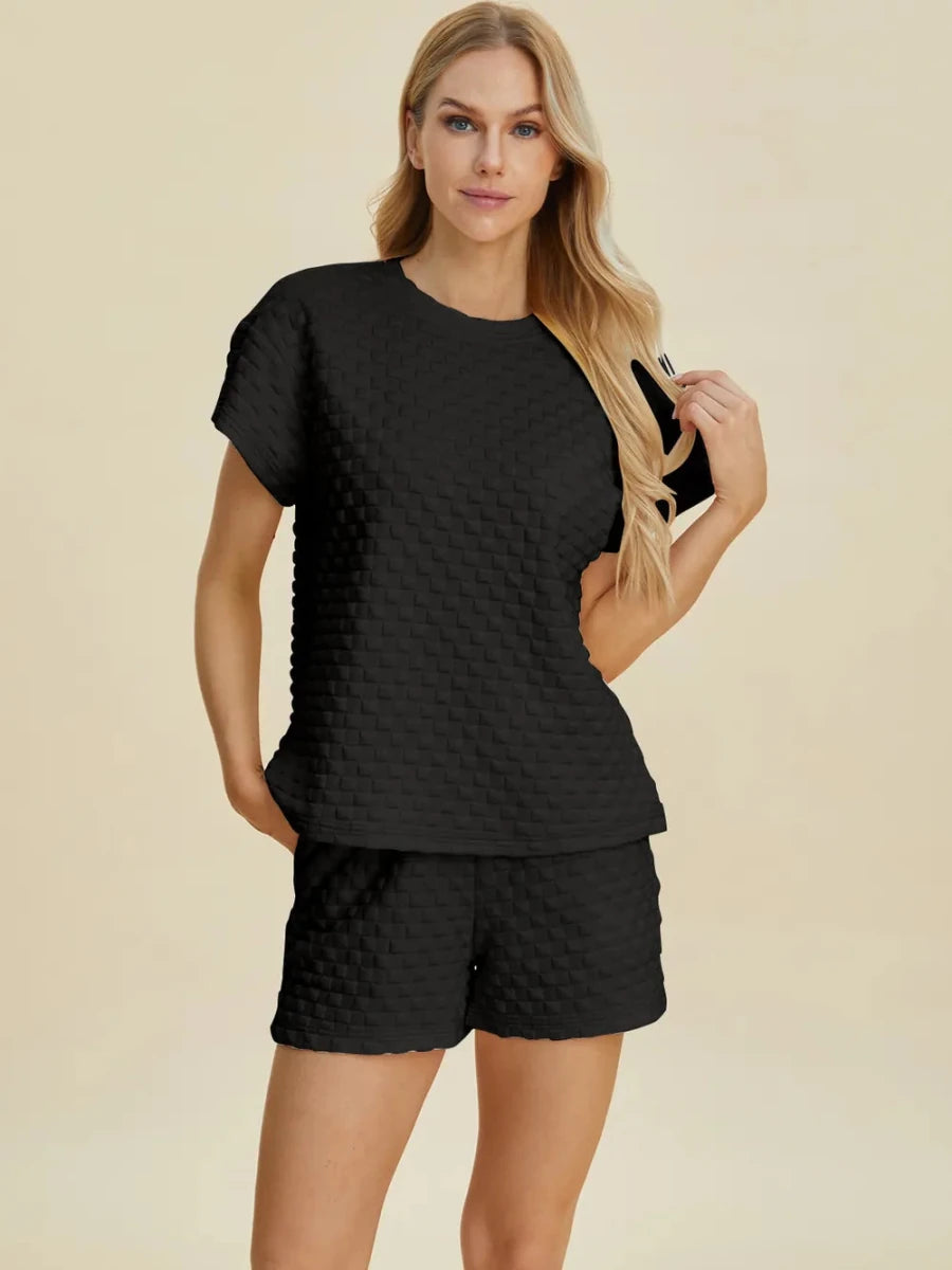 Double Take Texture T-Shirt and Shorts Set - WowStore.live