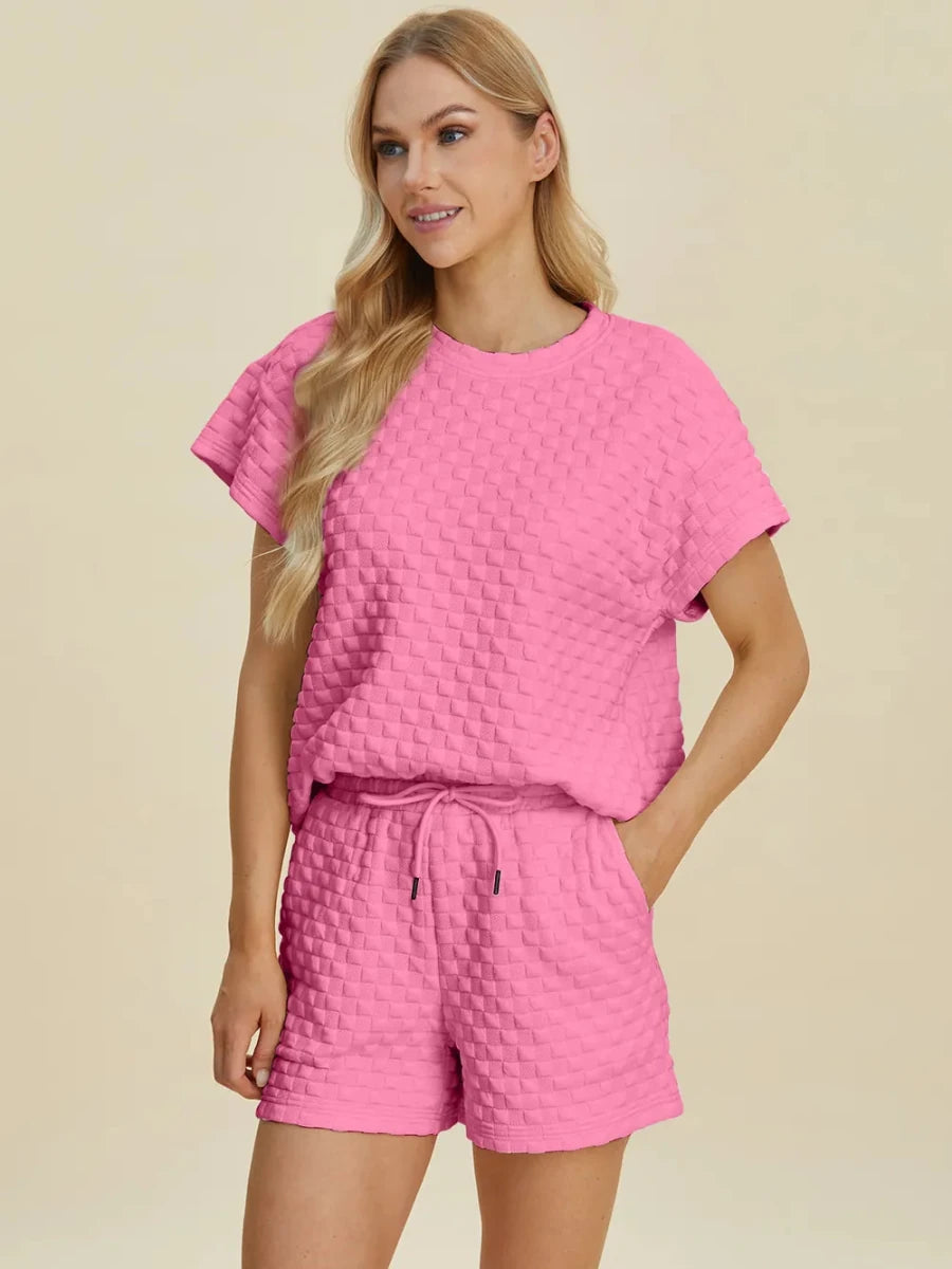Double Take Texture T-Shirt and Shorts Set - WowStore.live