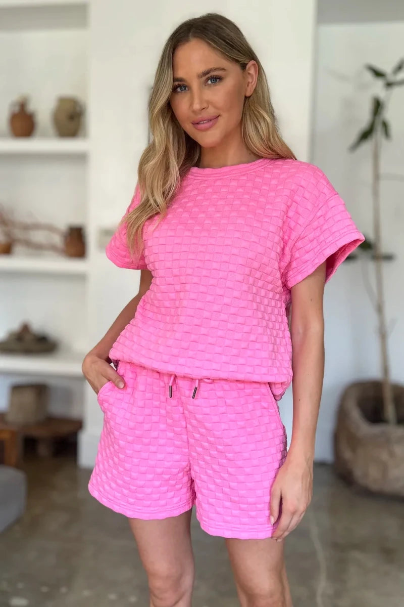 Double Take Texture T-Shirt and Shorts Set - WowStore.live