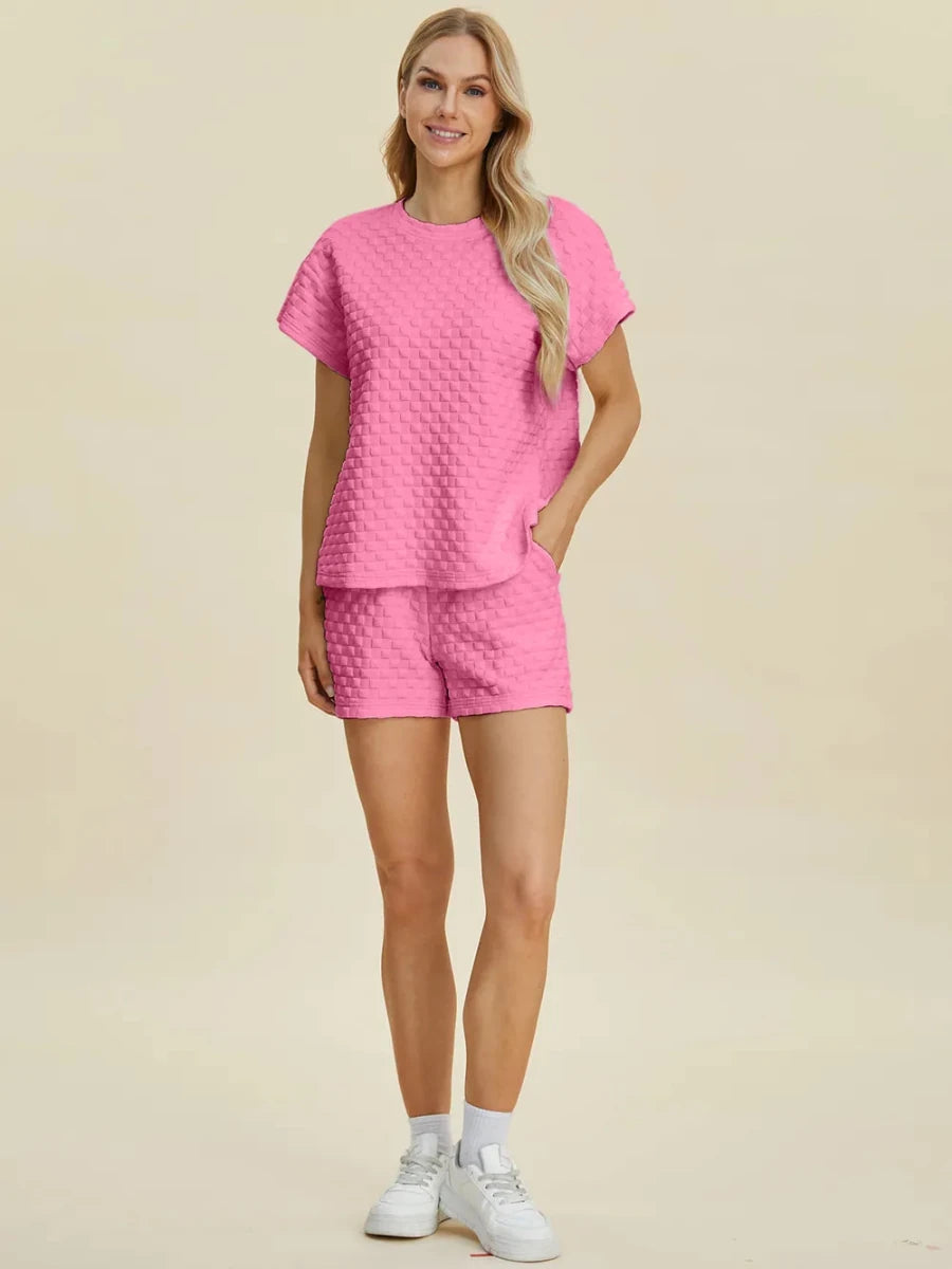 Double Take Texture T-Shirt and Shorts Set - WowStore.live