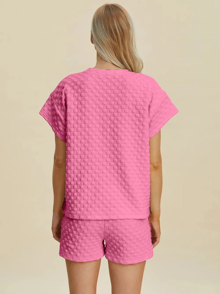 Double Take Texture T-Shirt and Shorts Set - WowStore.live