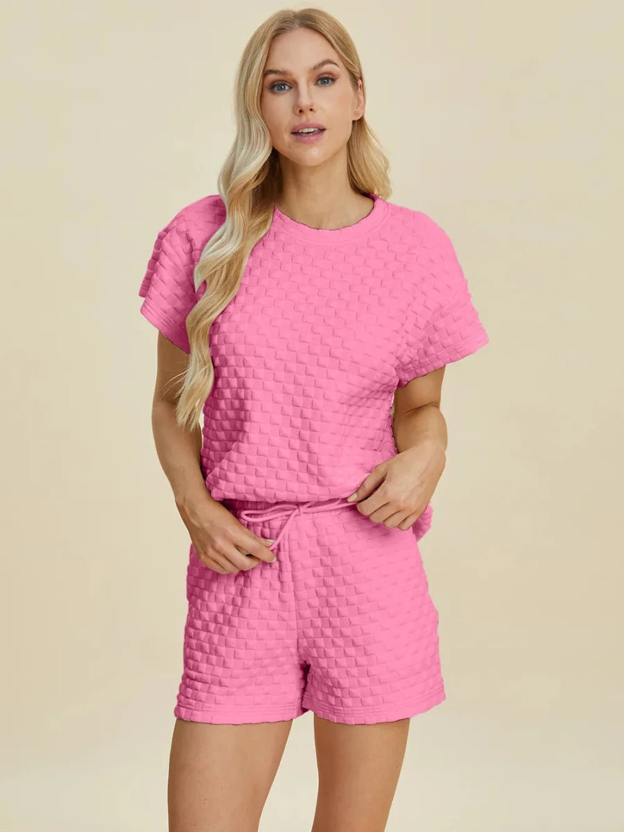 Double Take Texture T-Shirt and Shorts Set - WowStore.live