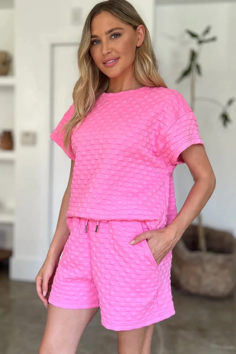 Double Take Texture T-Shirt and Shorts Set - WowStore.live