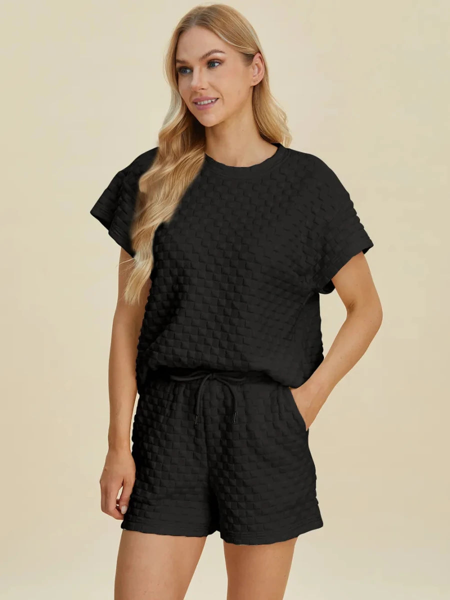 Double Take Texture T-Shirt and Shorts Set - WowStore.live