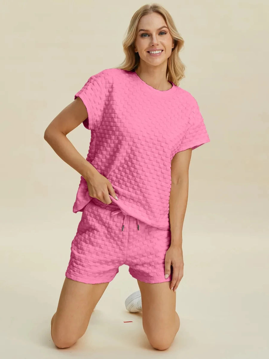 Double Take Texture T-Shirt and Shorts Set - WowStore.live
