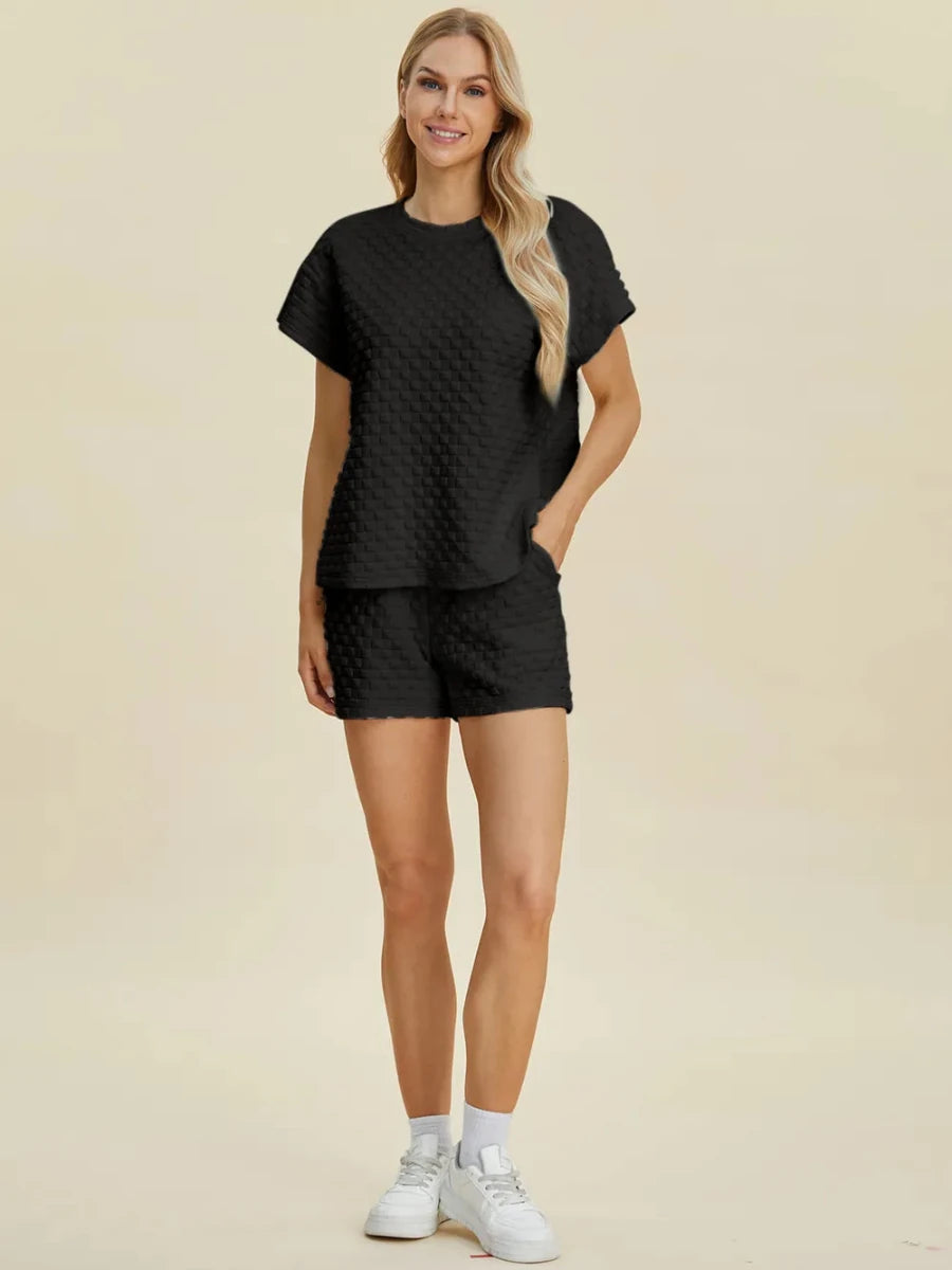 Double Take Texture T-Shirt and Shorts Set - WowStore.live