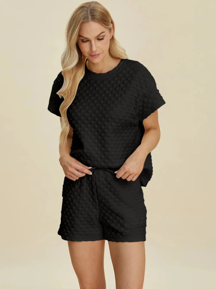 Double Take Texture T-Shirt and Shorts Set - WowStore.live