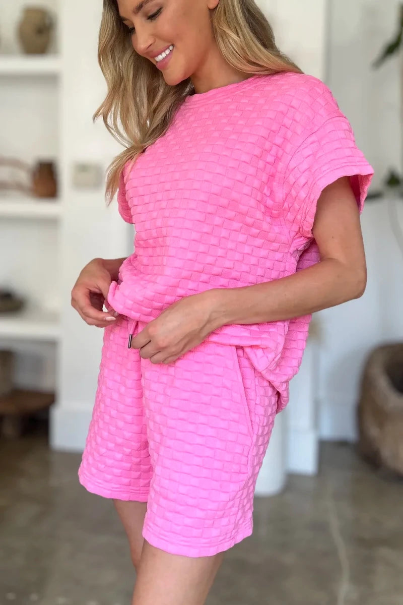 Double Take Texture T-Shirt and Shorts Set - WowStore.live