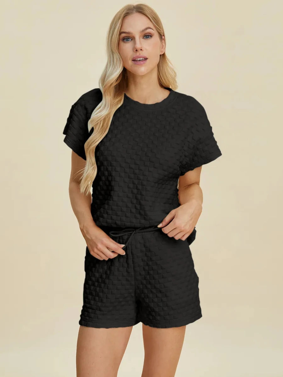 Double Take Texture T-Shirt and Shorts Set - WowStore.live