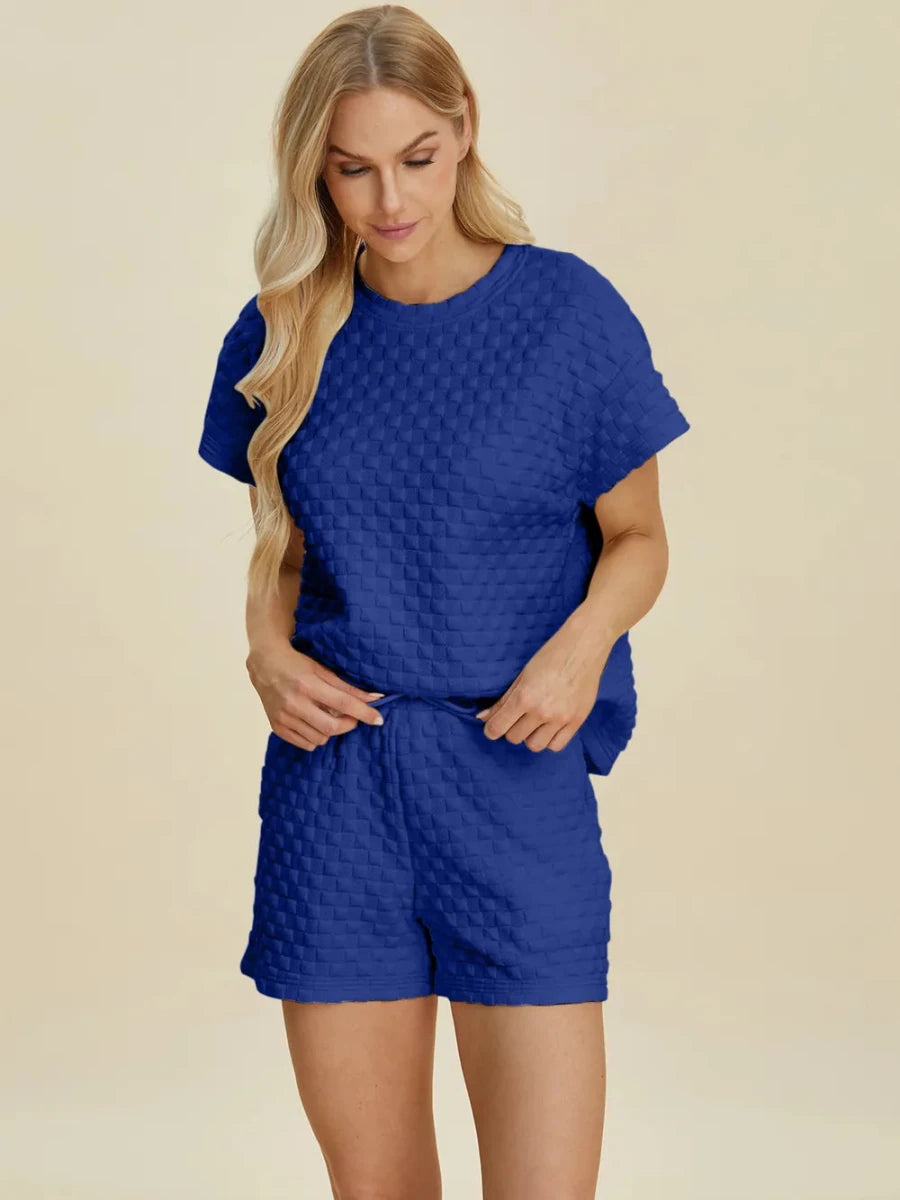 Double Take Texture T-Shirt and Shorts Set - WowStore.live