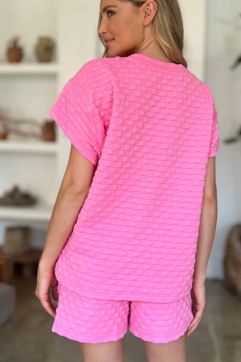 Double Take Texture T-Shirt and Shorts Set - WowStore.live