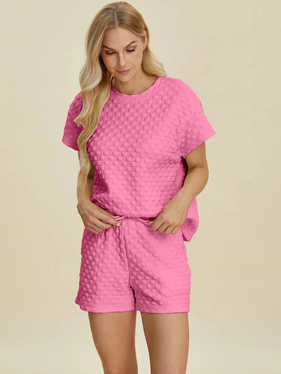 Double Take Texture T-Shirt and Shorts Set - WowStore.live