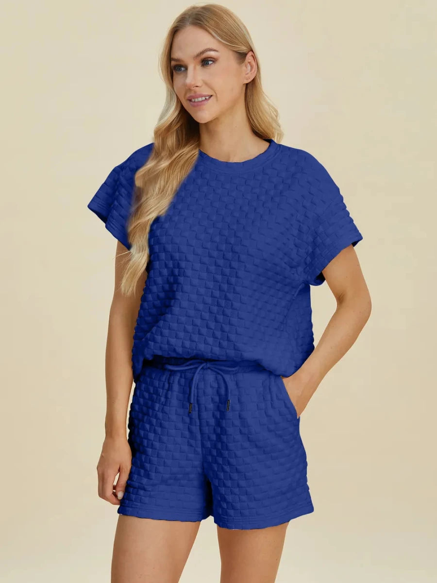 Double Take Texture T-Shirt and Shorts Set - WowStore.live