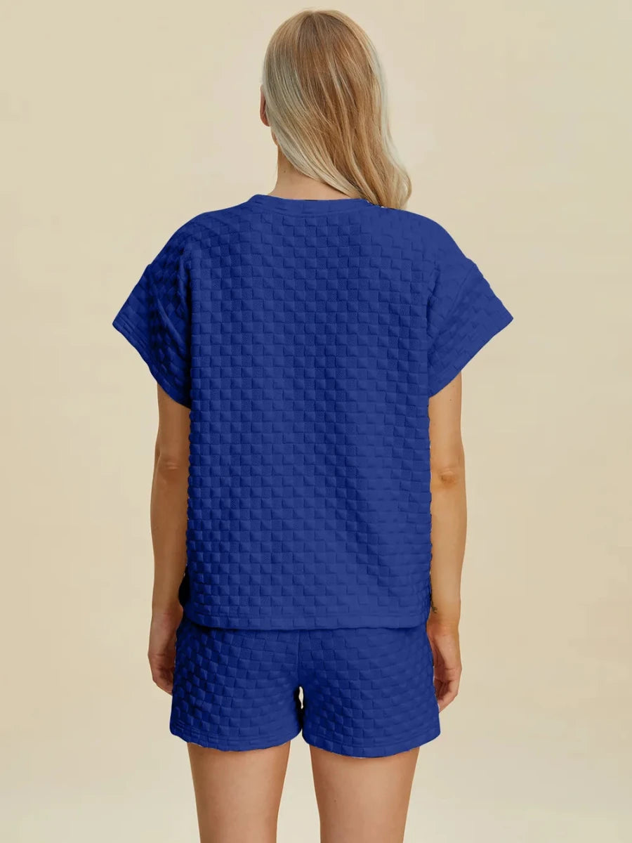 Double Take Texture T-Shirt and Shorts Set - WowStore.live
