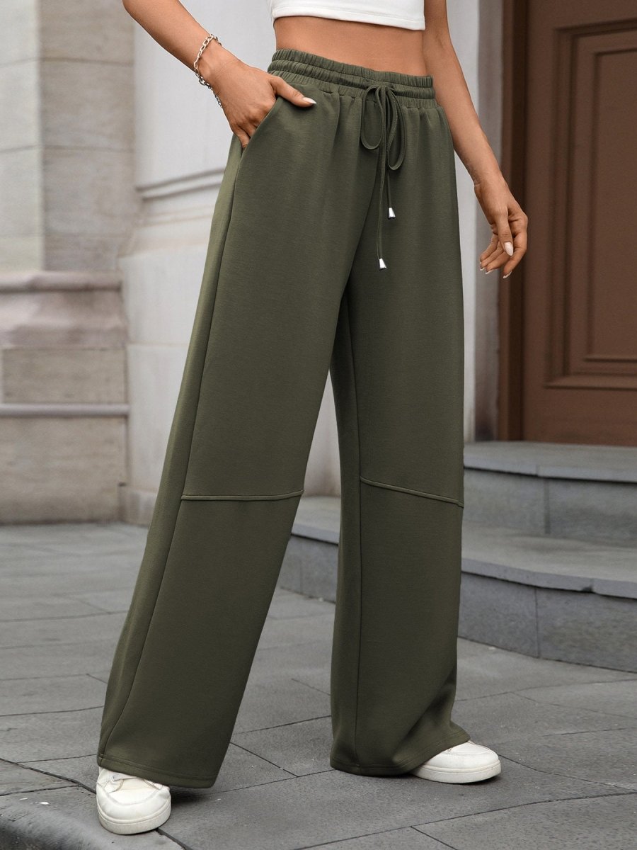 Drawstring High Waist Wide Leg Casual Pants - Wow Store