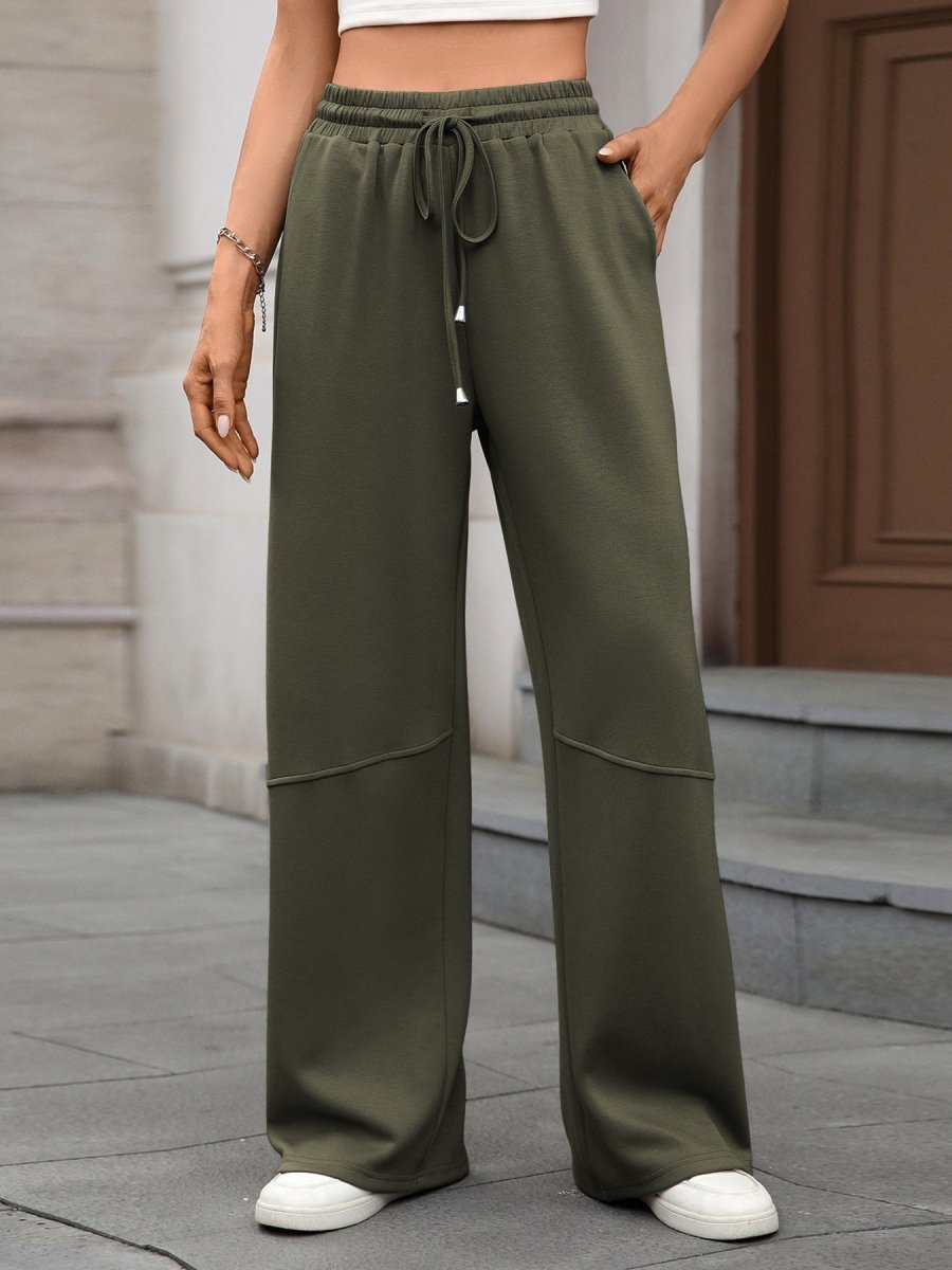 Drawstring High Waist Wide Leg Casual Pants - Wow Store