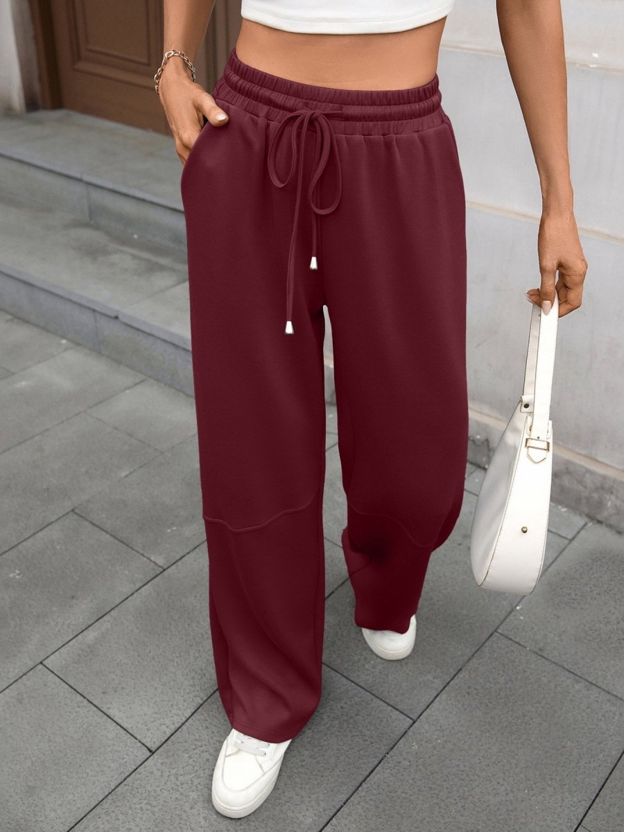 Drawstring High Waist Wide Leg Casual Pants - Wow Store