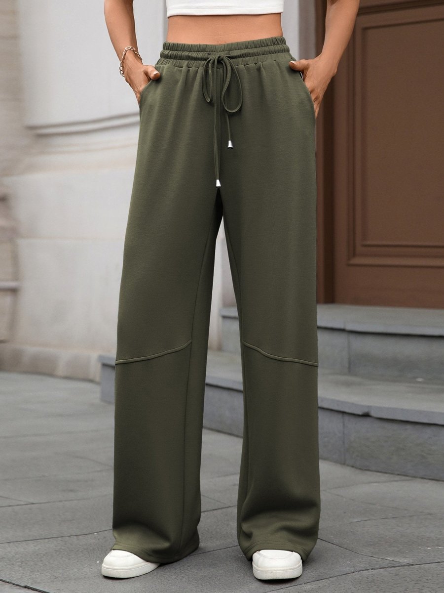 Drawstring High Waist Wide Leg Casual Pants - Wow Store