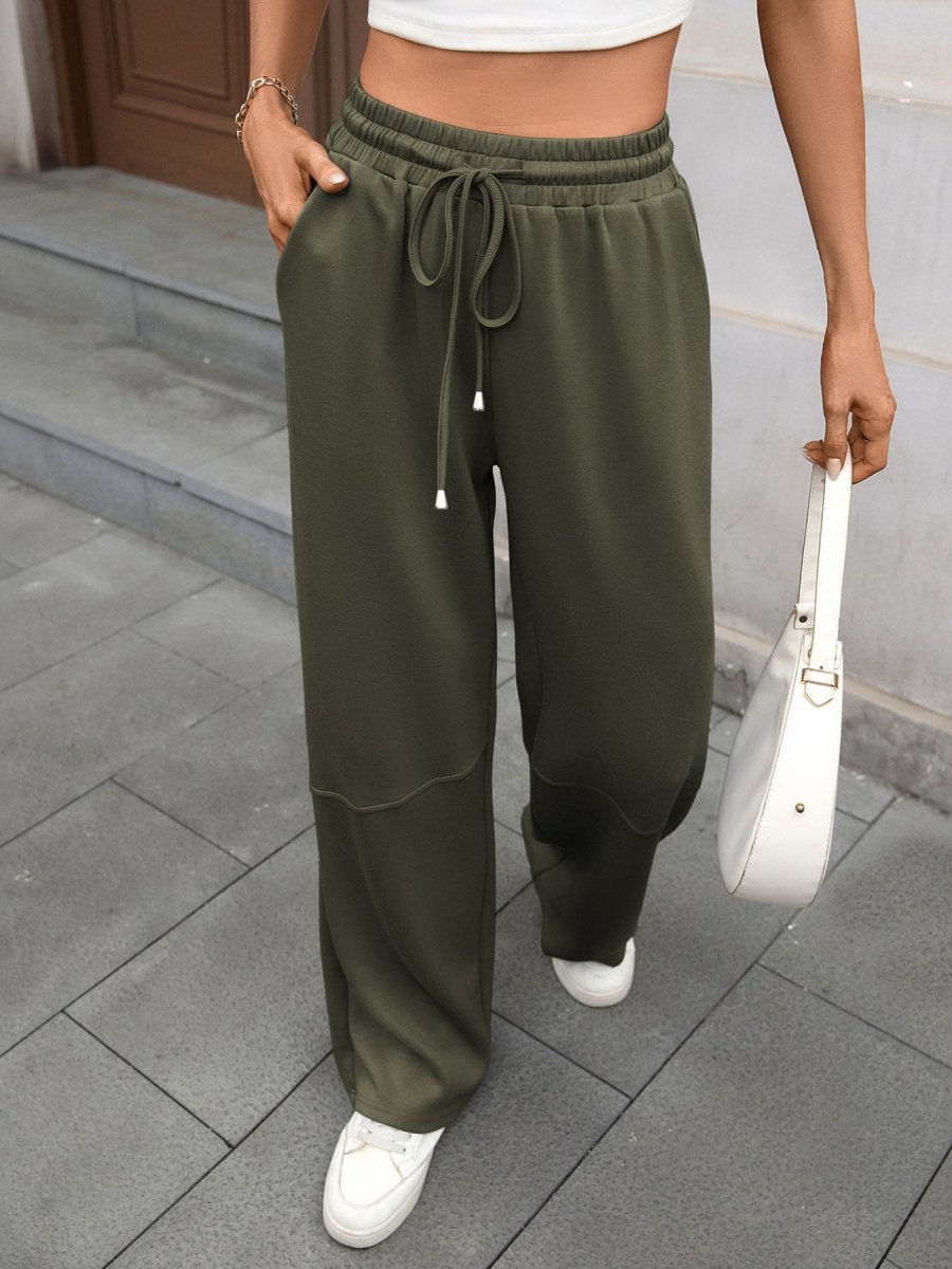 Drawstring High Waist Wide Leg Casual Pants - Wow Store
