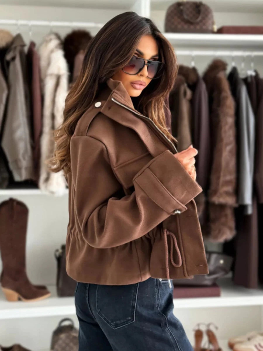 Drawstring Waist Cropped Jacket - Wow Store