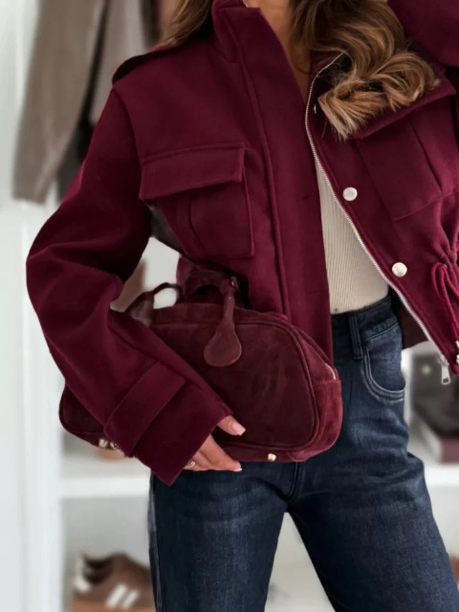Drawstring Waist Cropped Jacket - Wow Store