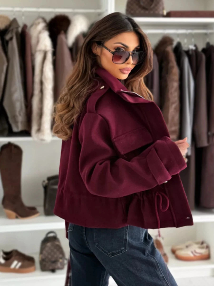 Drawstring Waist Cropped Jacket - Wow Store