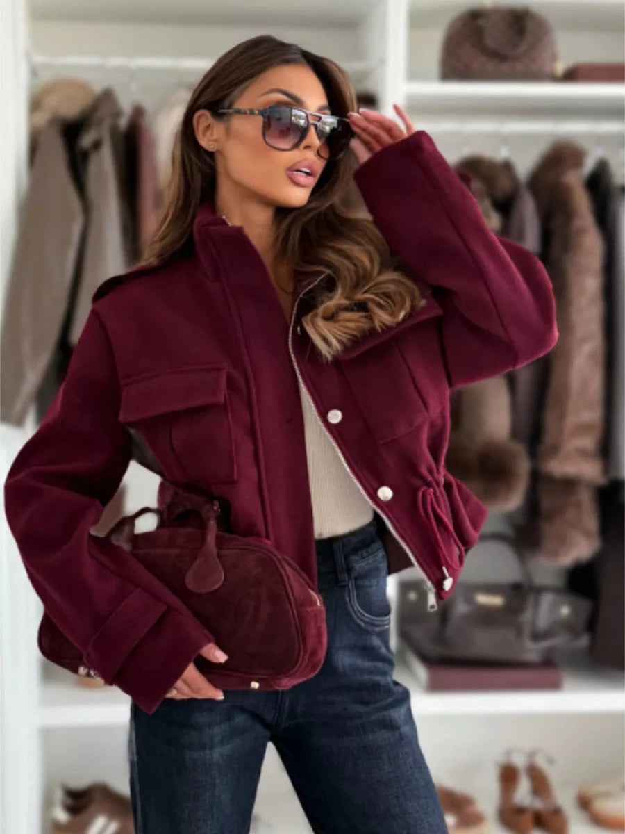Drawstring Waist Cropped Jacket - Wow Store