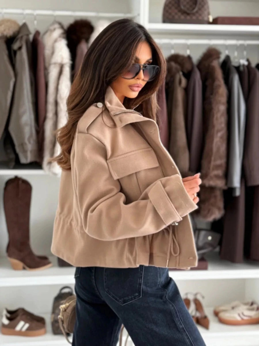 Drawstring Waist Cropped Jacket - Wow Store