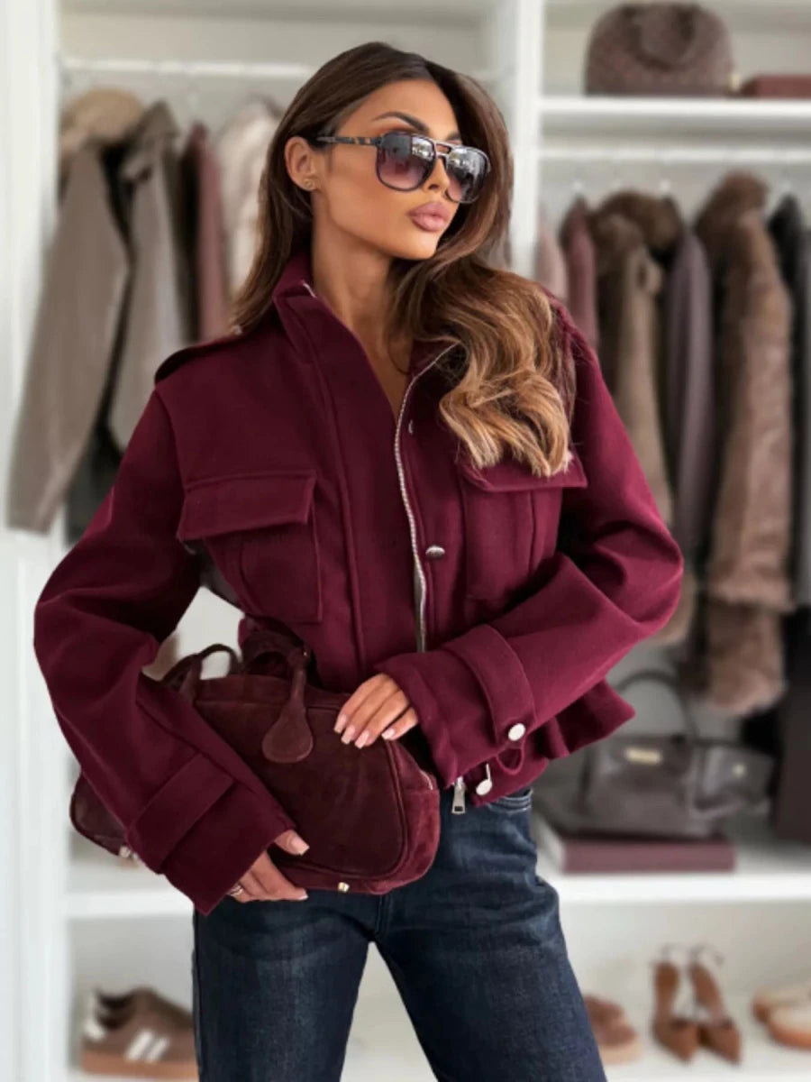 Drawstring Waist Cropped Jacket - Wow Store