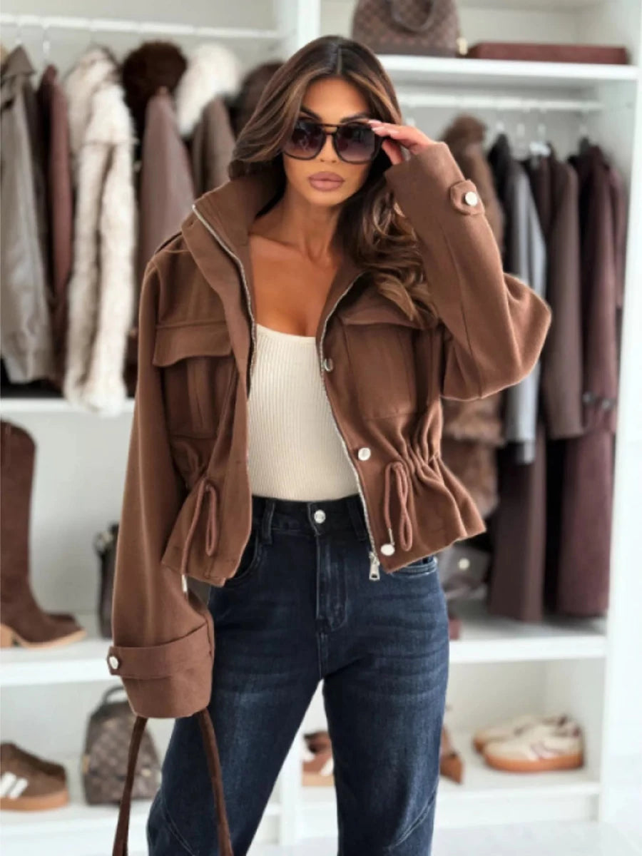 Drawstring Waist Cropped Jacket - Wow Store