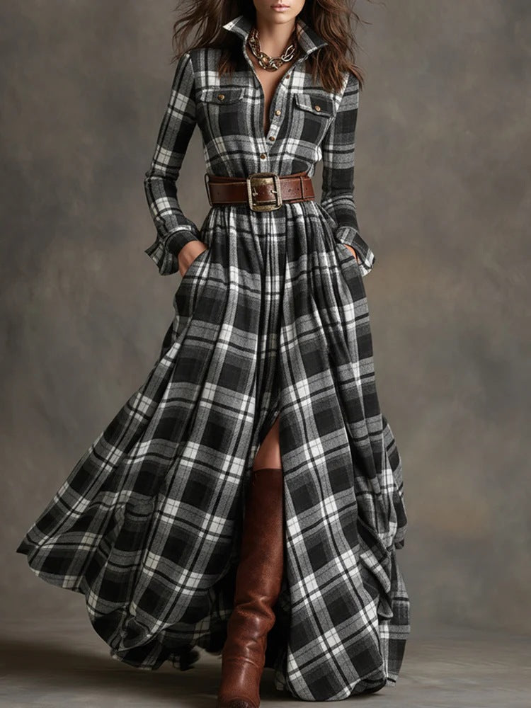 Plaid Maxi Shirt Dress