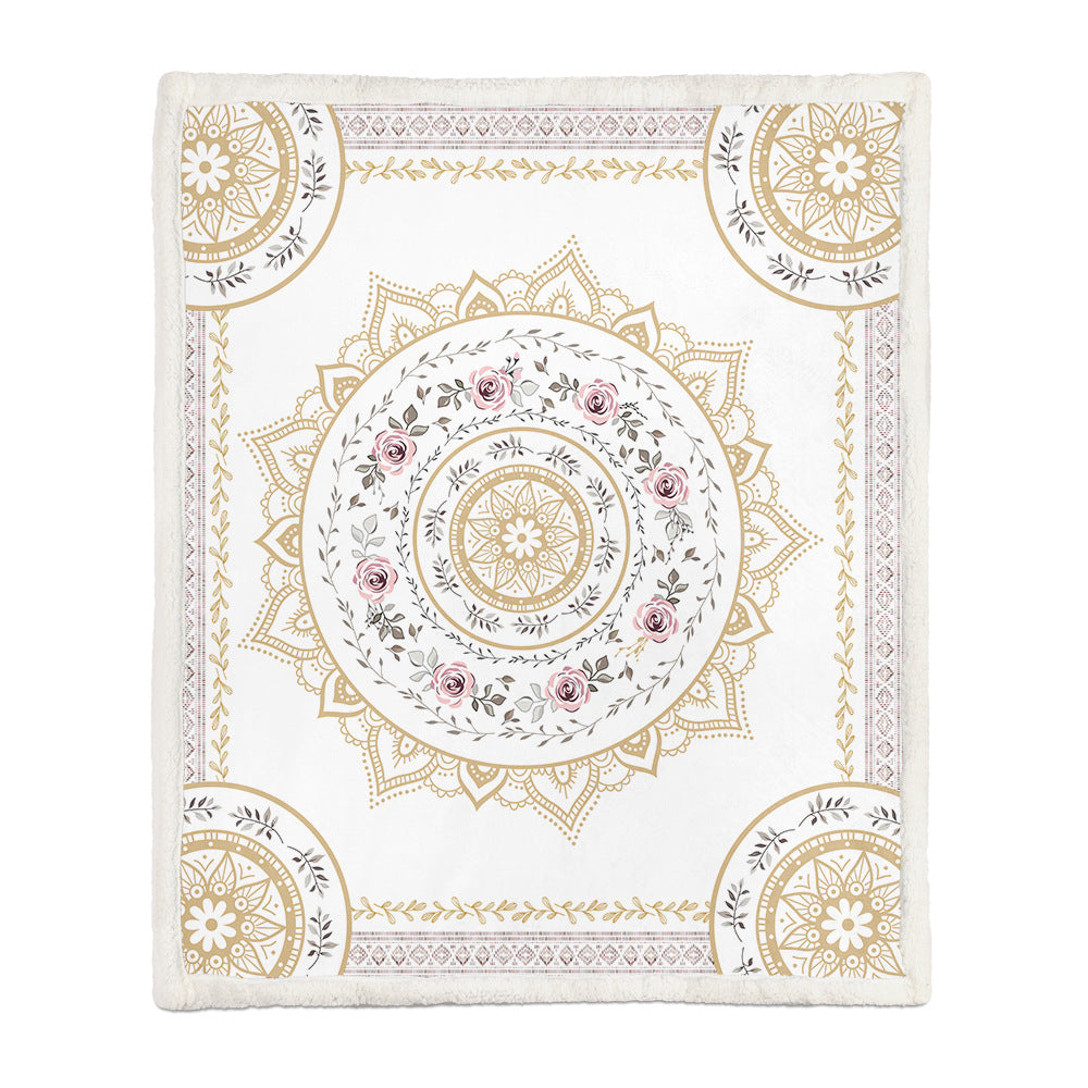 Floral Medallion Flannel Blanket with Sherpa Back