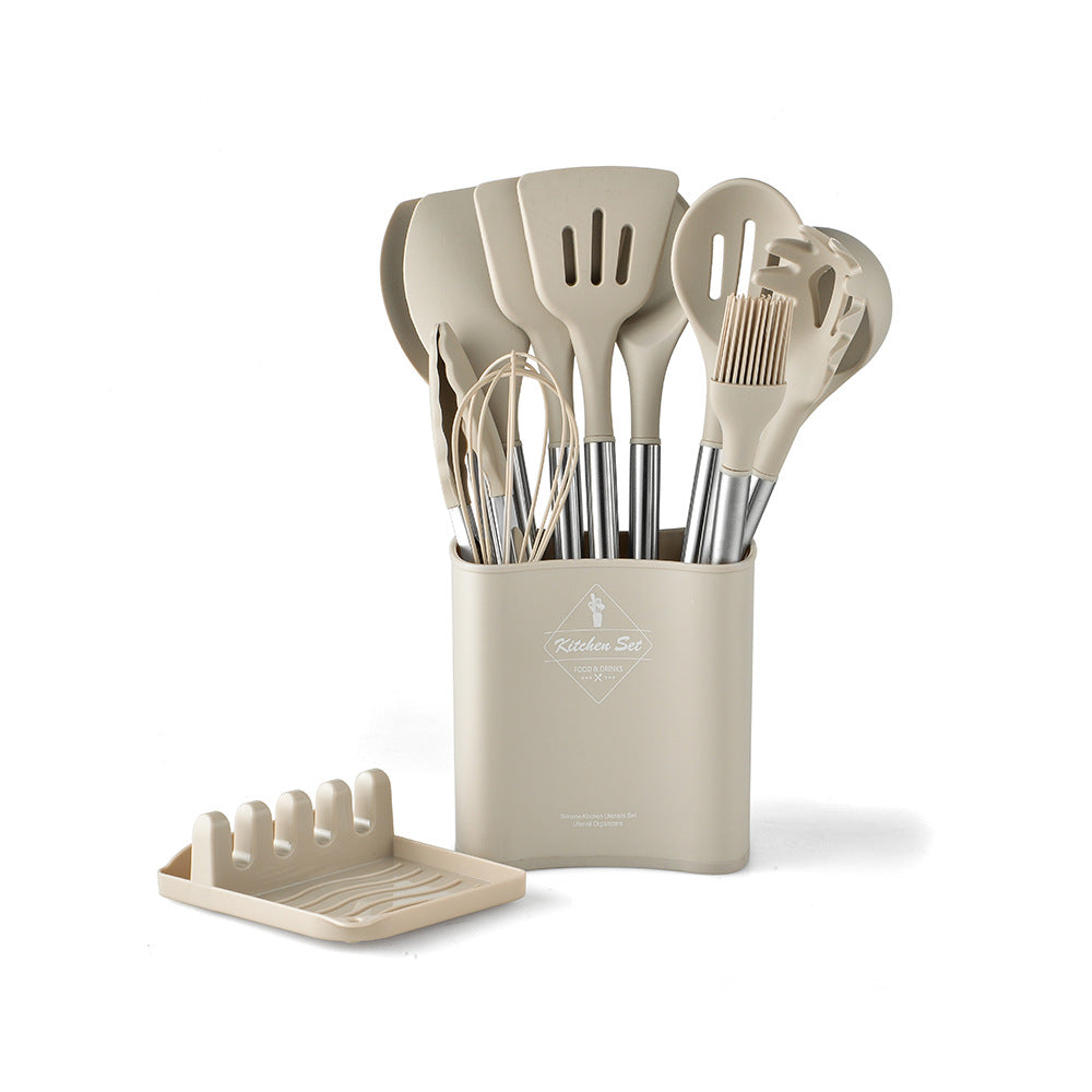 Premium 13-Piece Silicone Kitchen Utensil Set with Steel Handles