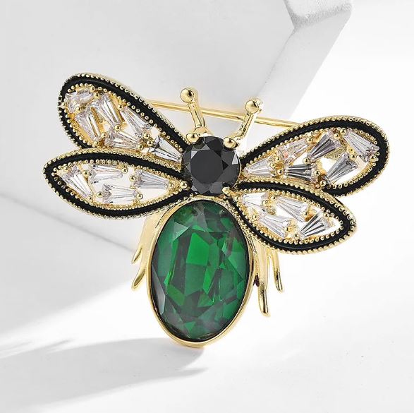 Micro-Inlaid Green Crystal Bee Brooch
