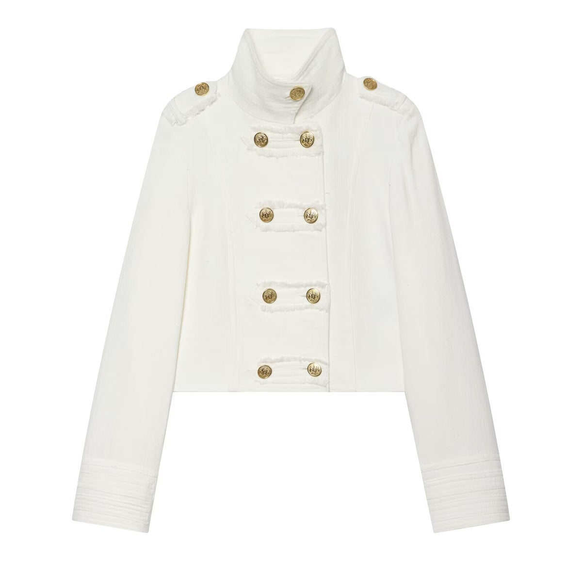 Cropped Stand-Collar Jacket with Gold-Tone Buttons