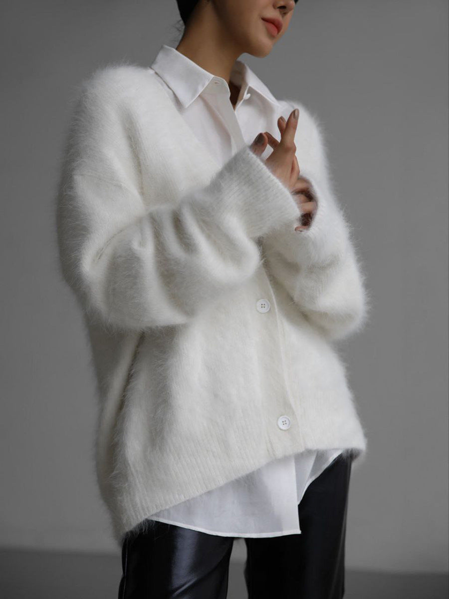 Fluffy Oversized V-Neck Cardigan
