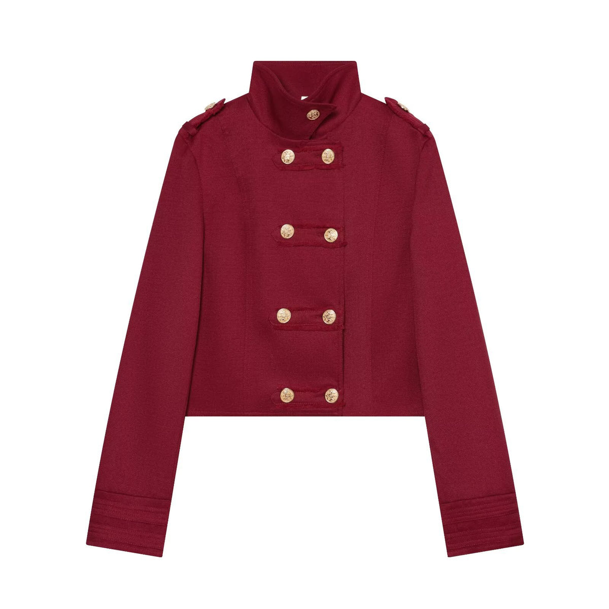 Cropped Stand-Collar Jacket with Gold-Tone Buttons