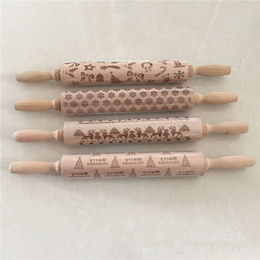 Artisan Christmas Engraved Wooden Rolling Pin
